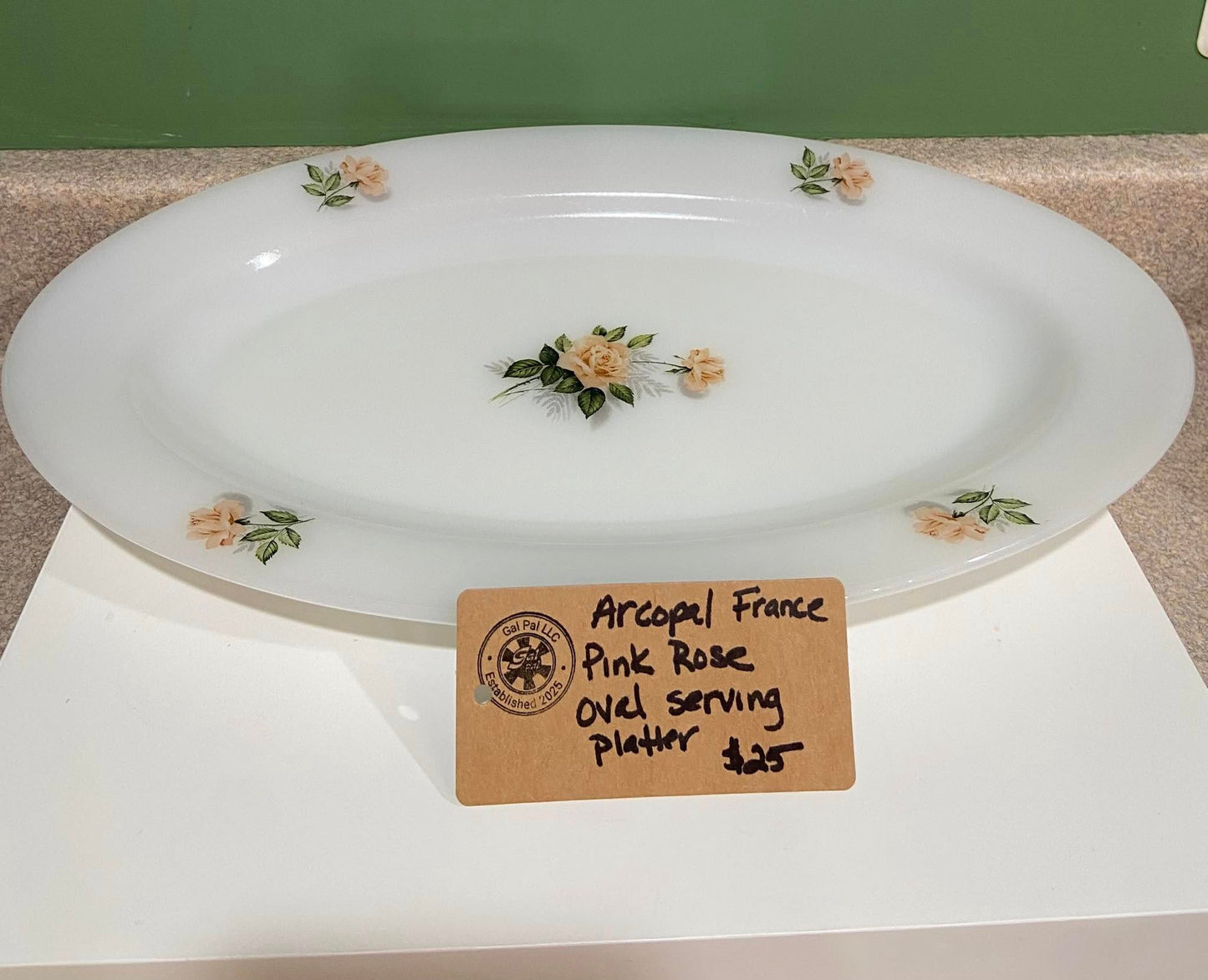 ARCOPAL FRANCE PINK ROSE OVAL SERVING PLATTER