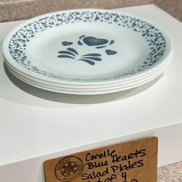 CORELLE BLUE HEART SALAD PLATES (4)