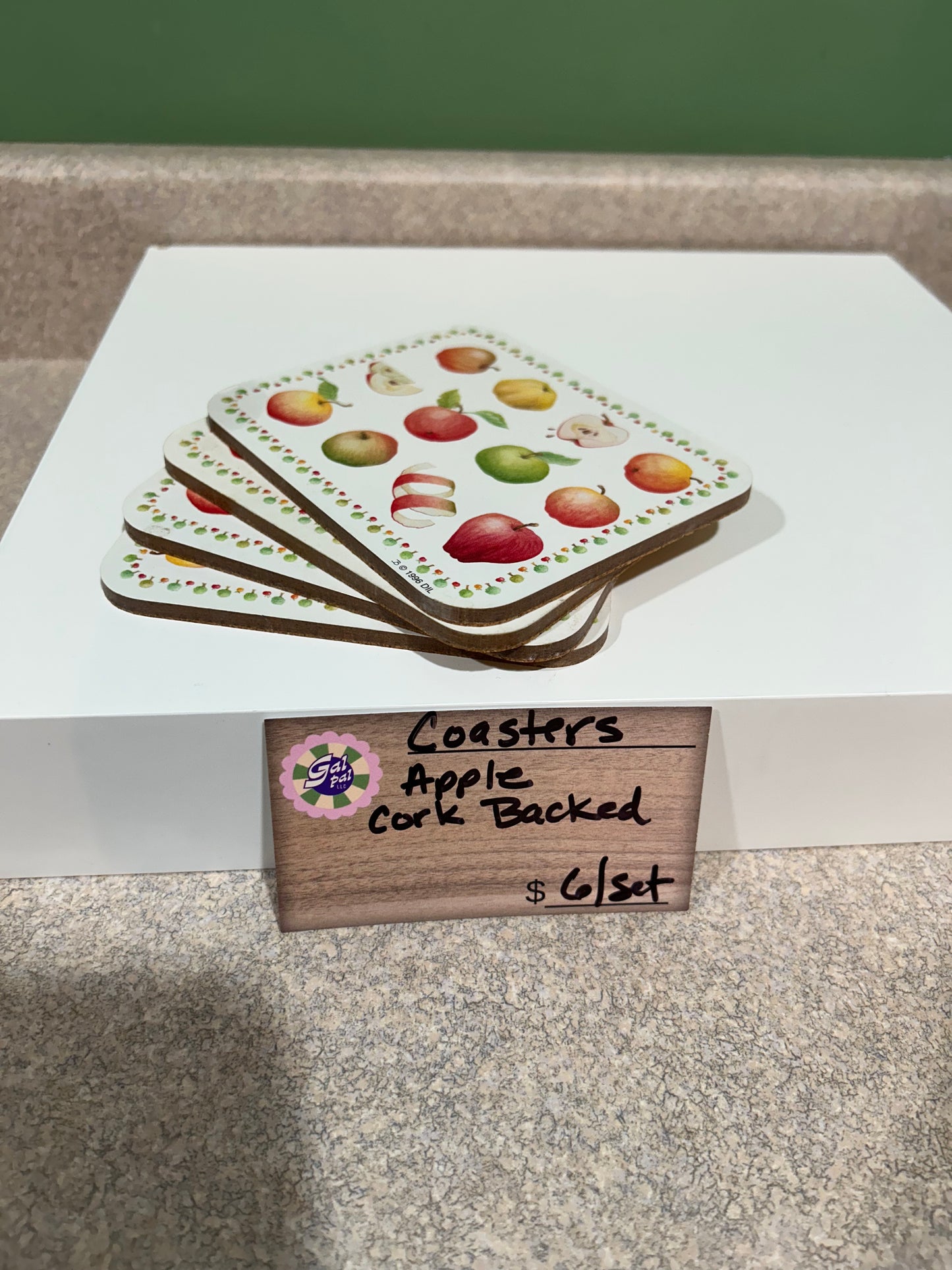 COASTERS, APPLE THEMED, CORK BACKED