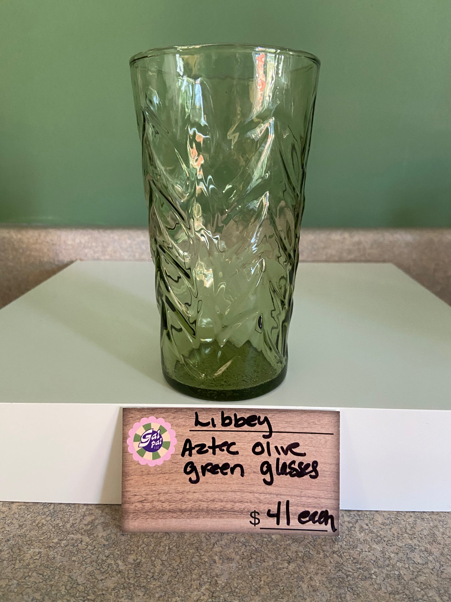 LIBBEY AZTEC OLIVE GREEN GLASSES
