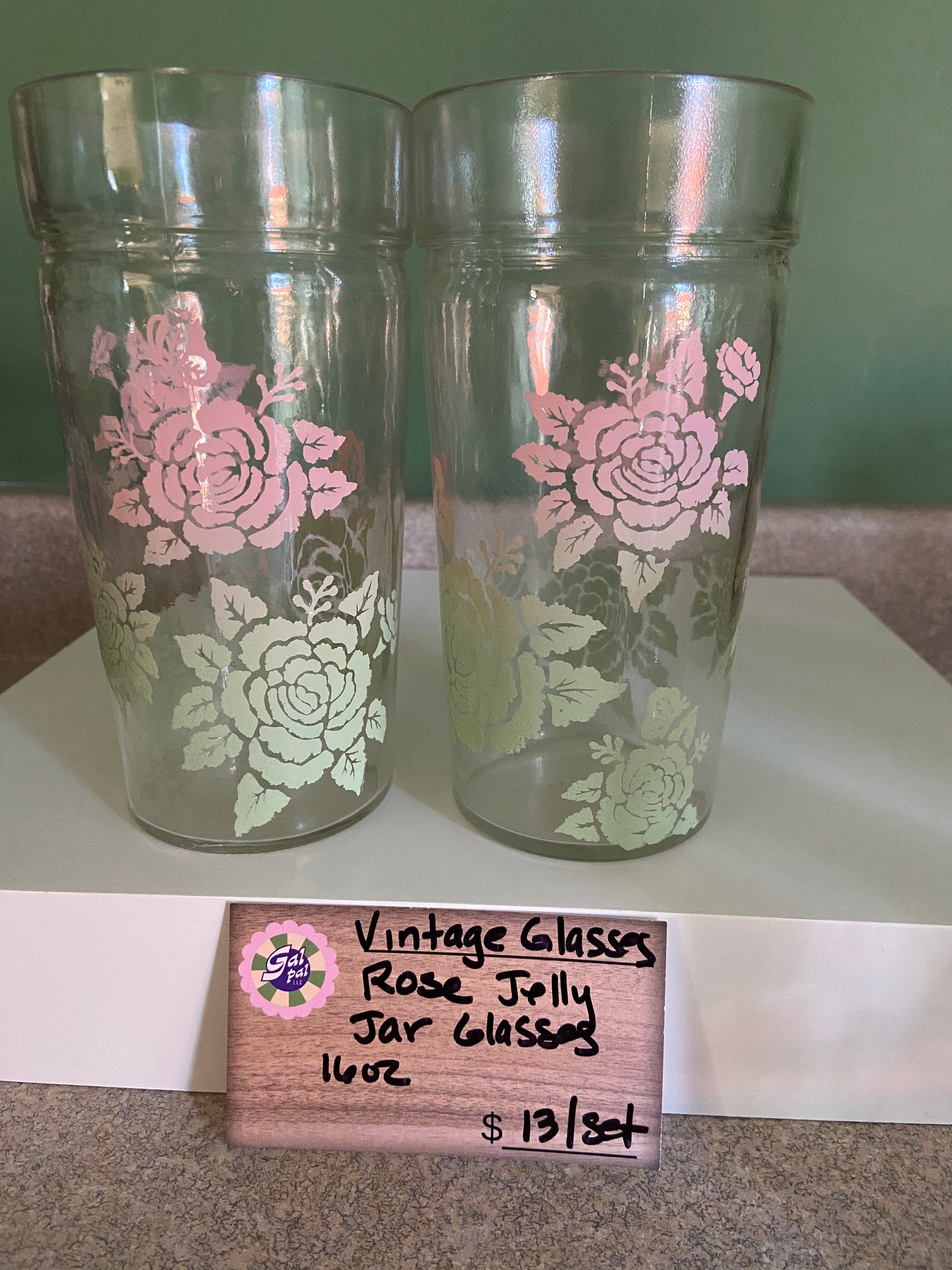 VINTAGE GLASSES-ROSE JELLY JAR 16 OZ-SET OF 2