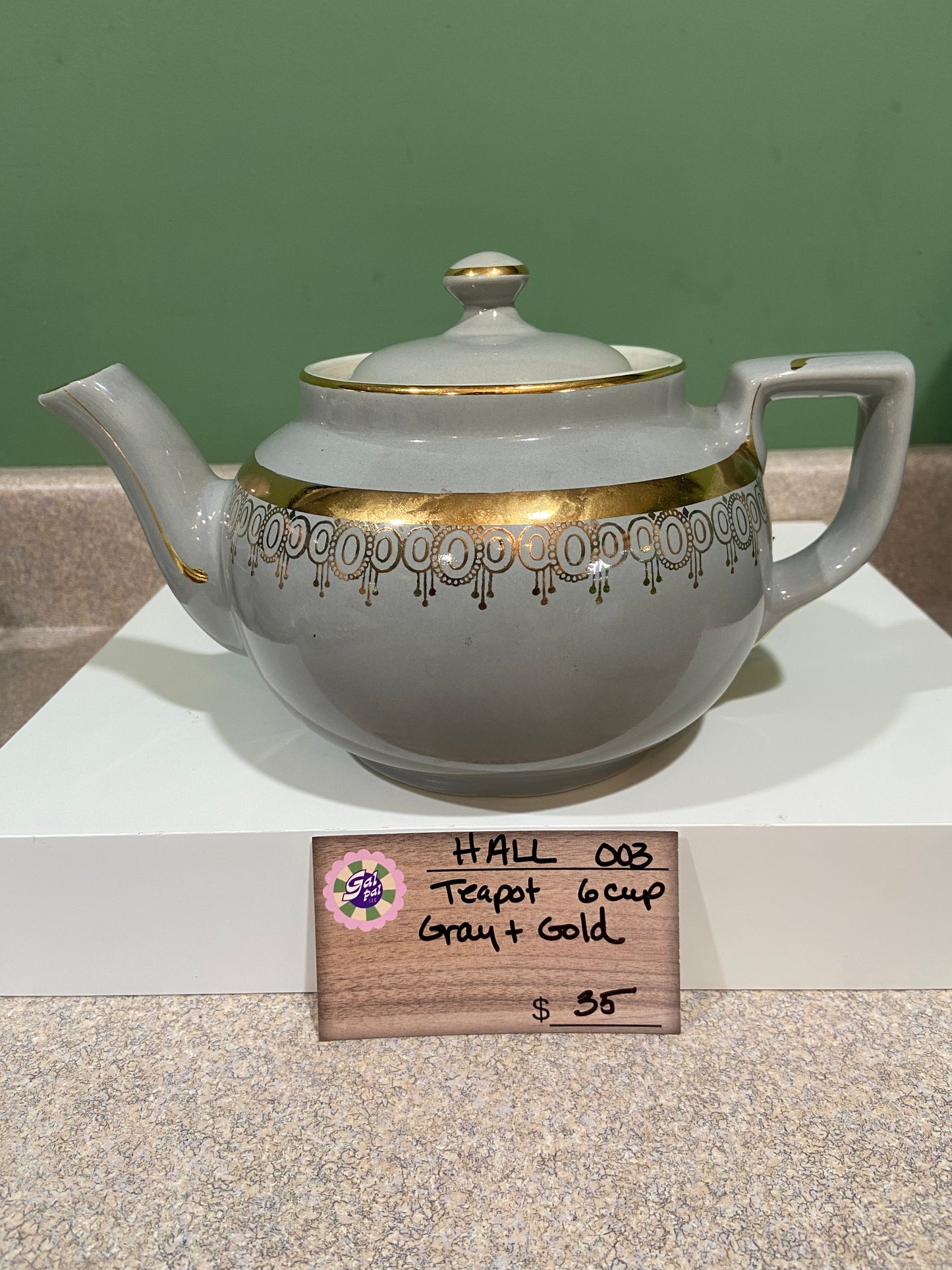 HALL 003 TEAPOT 6 CUP GRAY AND GOLD