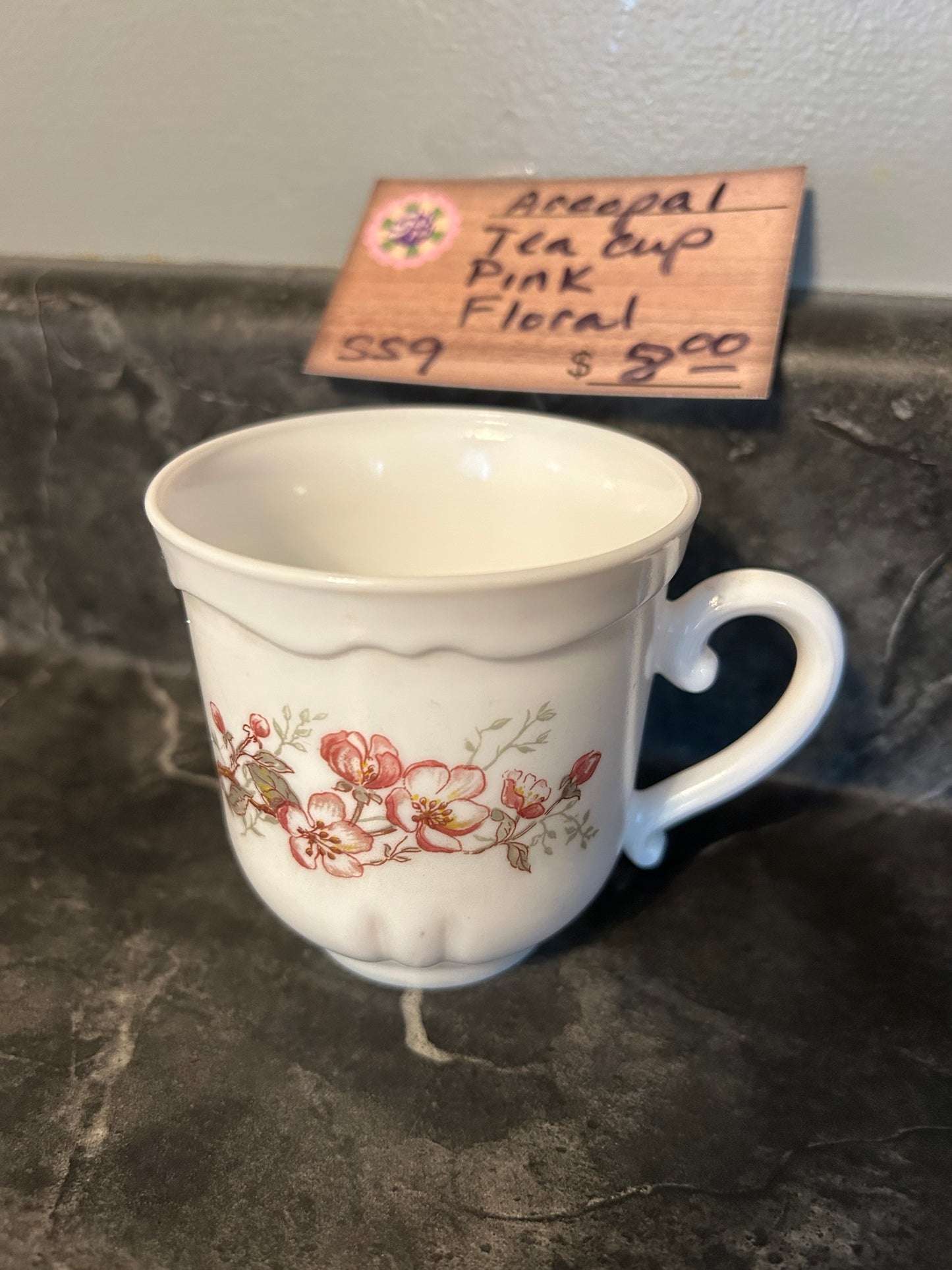 ARCOPAL PINK FLORAL TEA CUP