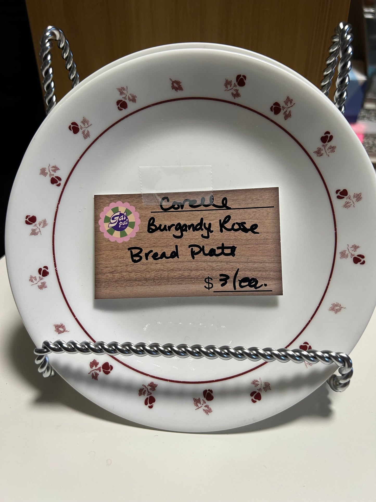 CORELLE BURGANDY ROSE BREAD PLATE