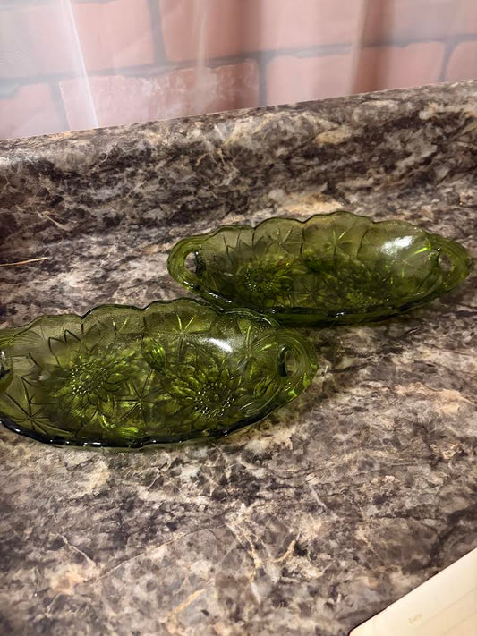 INDIANA GLASS LILY PONS RELISH DISH SET OF 2