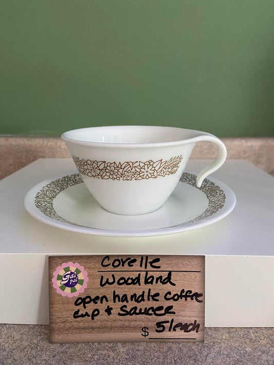 CORELLE WOODLAND OPEN HANDLE COFFEE CUP AND SAUCER