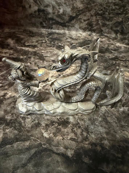 SPOONTIQUES 1986 PEWTER DRAGON AND WIZARD