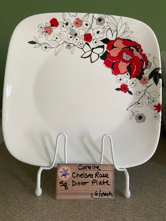 CORELLE CHELSEA ROSE SQUARE DINNER PLATE