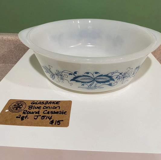 GLASBAKE BLUE ONION ROUND CASSEROLE 2 QT J-514
