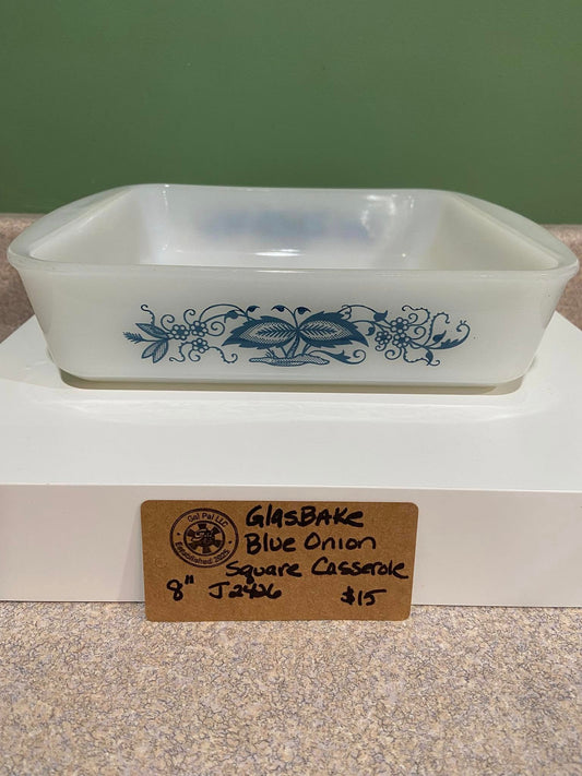 GLASBAKE BLUE ONION SQUARE CASSEROLE 8" J-2426