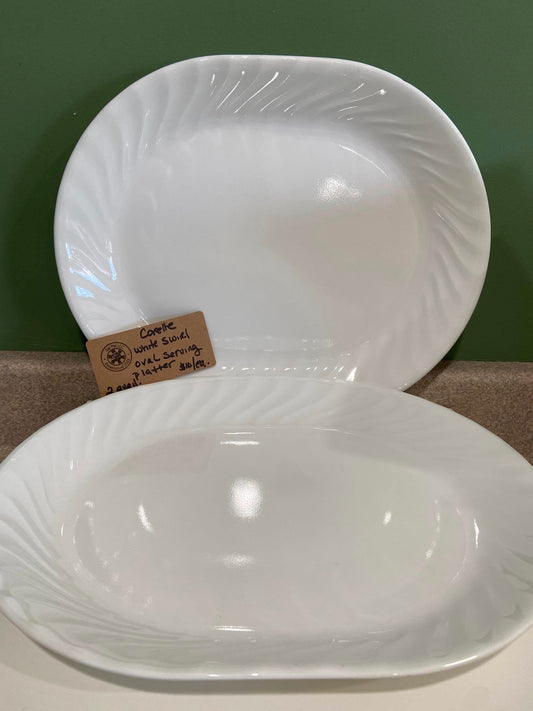 CORELLE WHITE SWIRL OVAL SERVING PLATTER