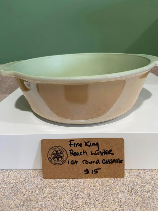 FIREKING PEACH LUSTER 1QT ROUND CASSEROLE