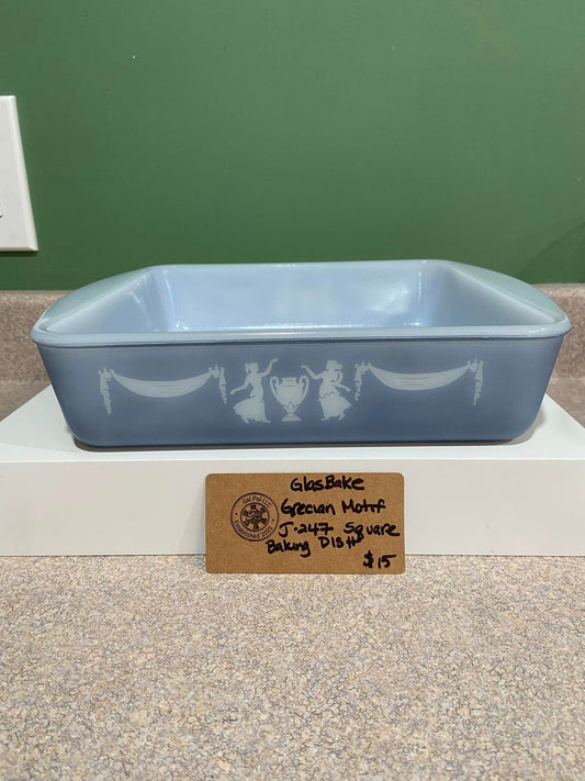 GLASBAKE GRECIAN MOTIF J-247 SQUARE BAKING DISH