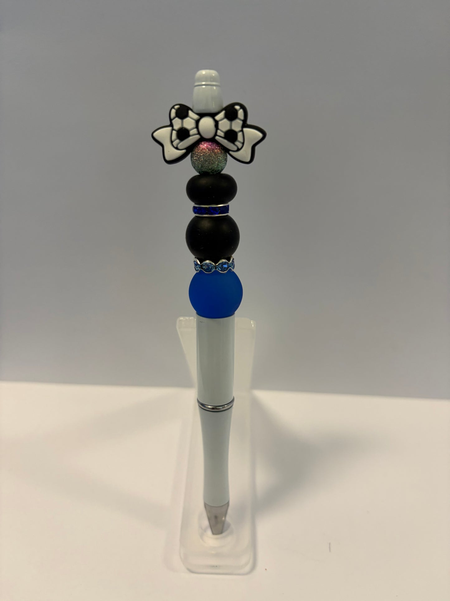 Soccer Ball Bow White/Blue
