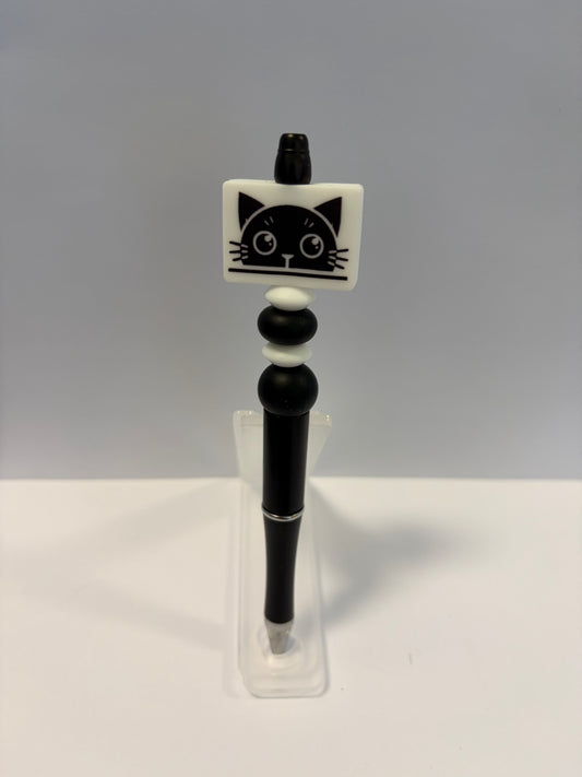 Black Cat with Black/White Beads