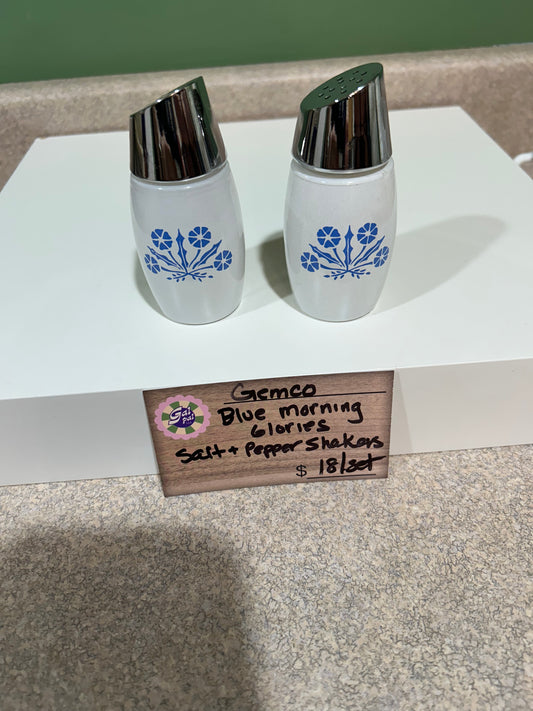 GEMCO BLUE MORNING GLORIES SALT AND PEPPER SHAKERS