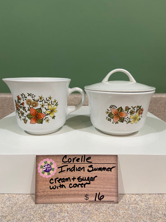 CORELLE INDIAN SUMMER CREAM AND SUGAR SET WITH COVER