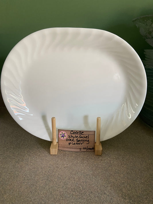 CORELLE WHITE SWIRL OVAL SERVING PLATTER