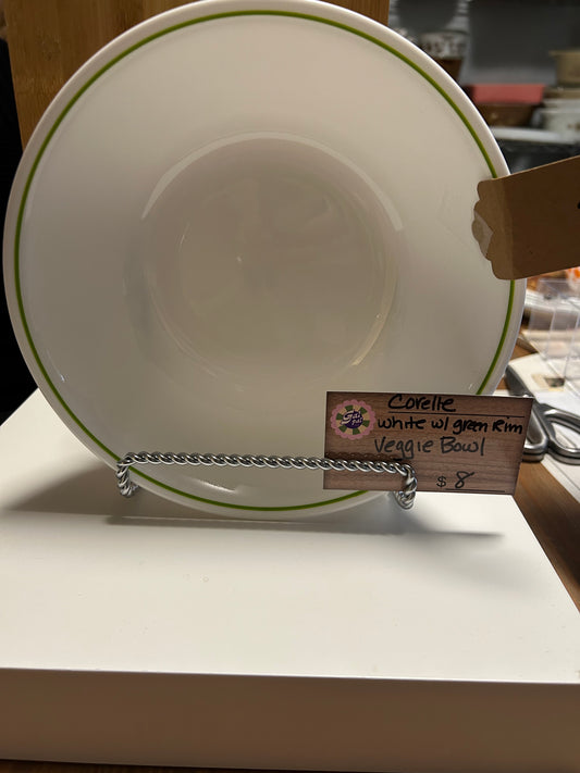 CORELLE WHITE WITH LIME GREEM RIM VEGGIE BOWL