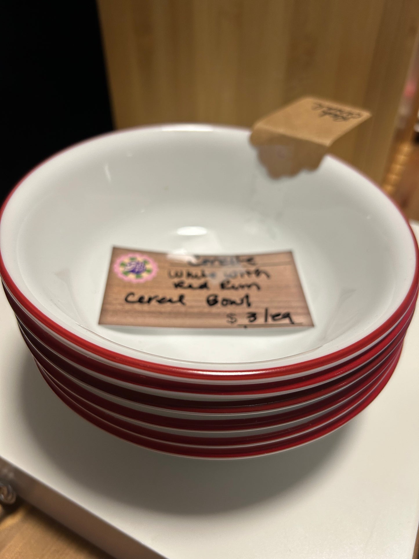 CORELLE WHITE WITH RED RIM CEREAL BOWL