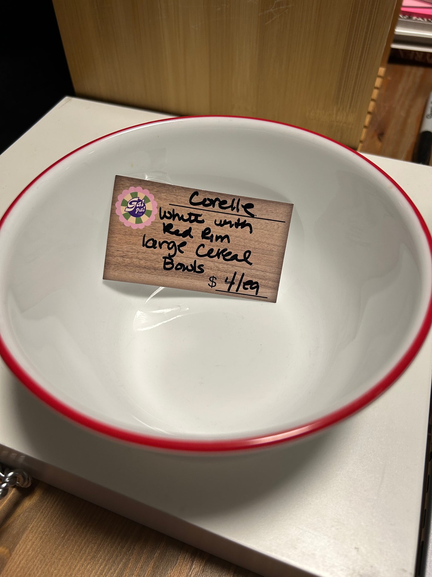 CORELLE WHITE WITH RED RIM LARGE CEREAL BOWL