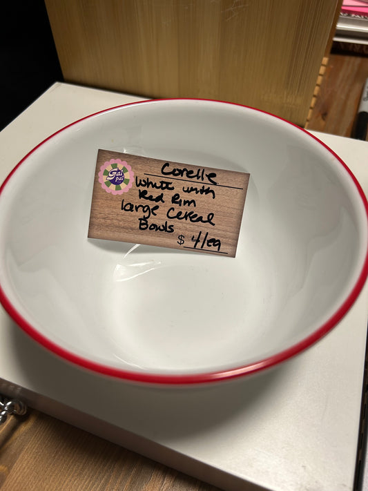 CORELLE WHITE WITH RED RIM LARGE CEREAL BOWL