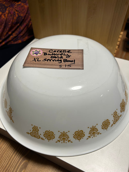CORELLE BUTTERFLY GOLD XL SERVING BOWL - SALAD SERVER